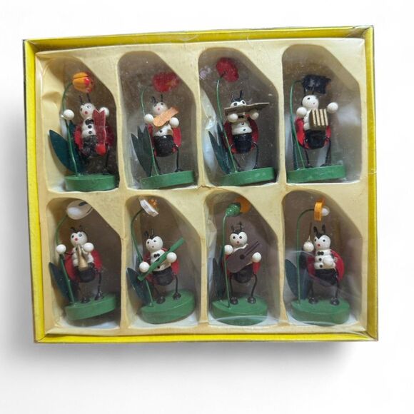 VTG Small Ladybug Anthropomorphic Musician Figures Set - Picture 1 of 6